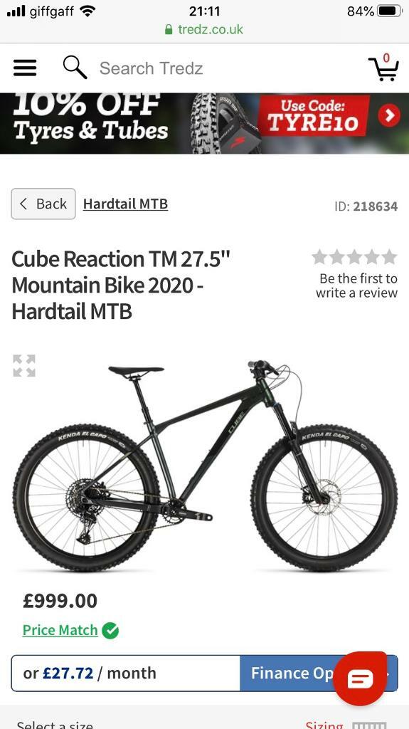 cube reaction tm 27.5 hardtail mountain bike